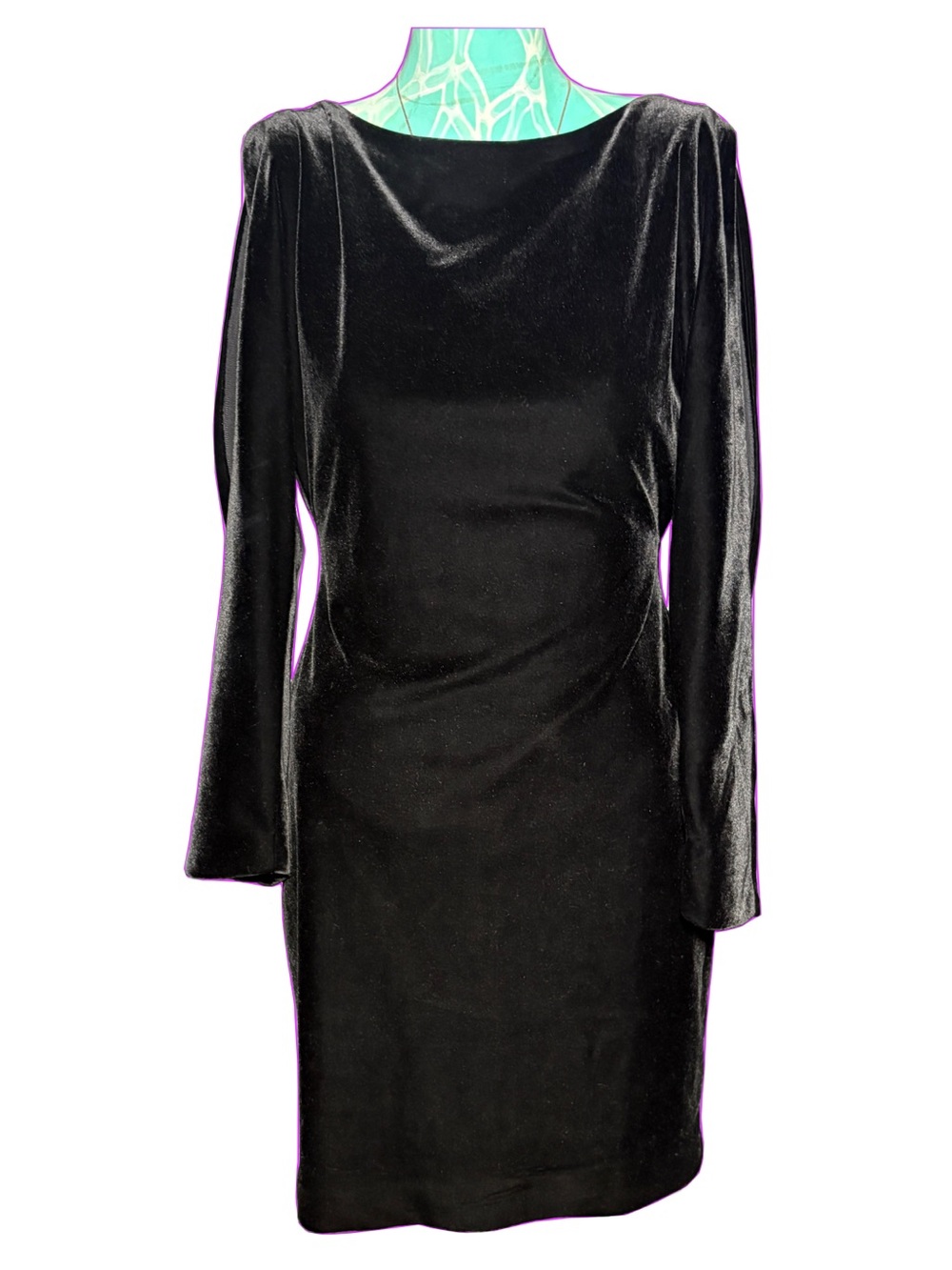 Lauren Ralph Lauren Black Velvet Long Sleeve Dress W/ Cascading Ruffles On Back